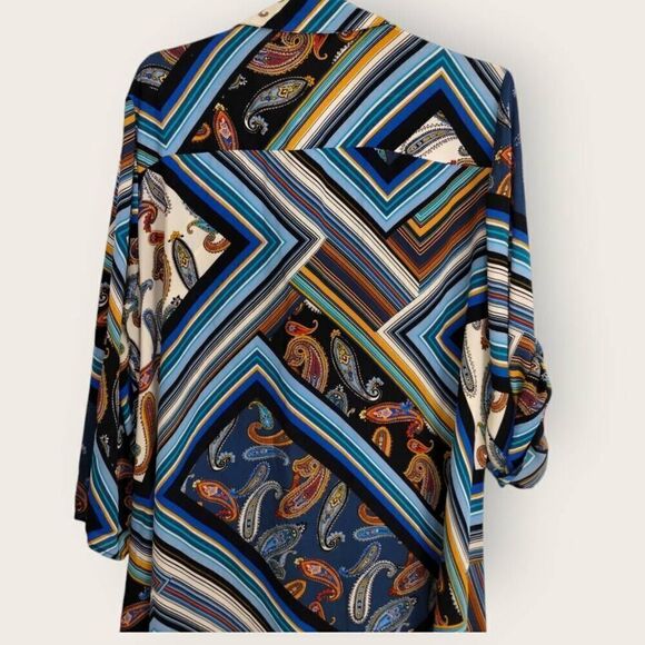 Melissa‎ Paige Womens Top Sz 2X Striped Blue Gold Button Blouse Cottagecore Plus - Picture 7 of 10